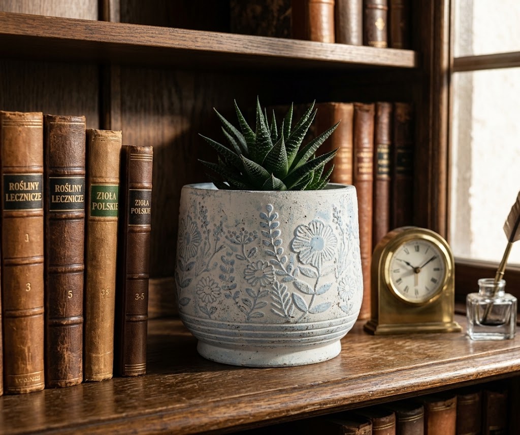 Osłonka na doniczkę Rocca Green prosta 17 cm – terakota, relief kwiatowy
