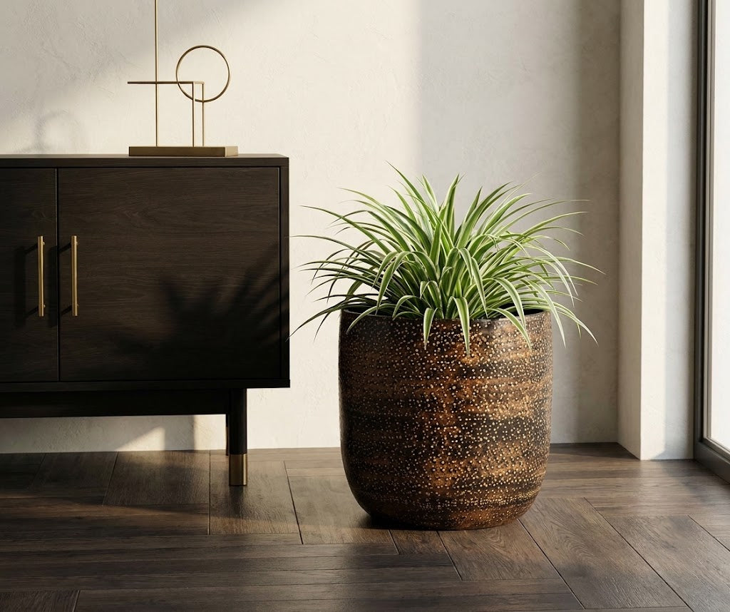 Osłonka na doniczkę Rustic 40 cm – aluminium, czarne złoto