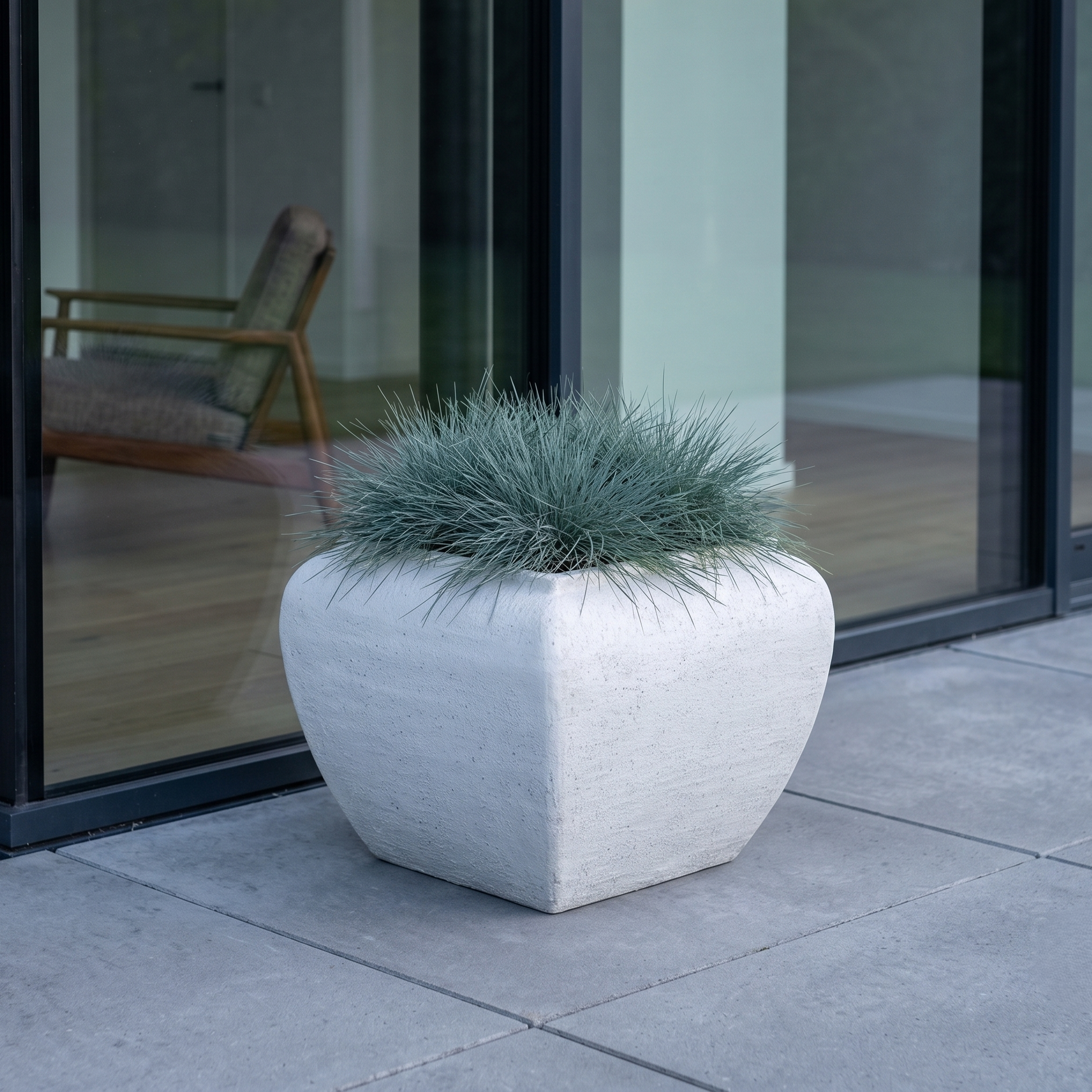 Donica betonowa kwadratowa Modern White 35 cm — osłonka GRC biała