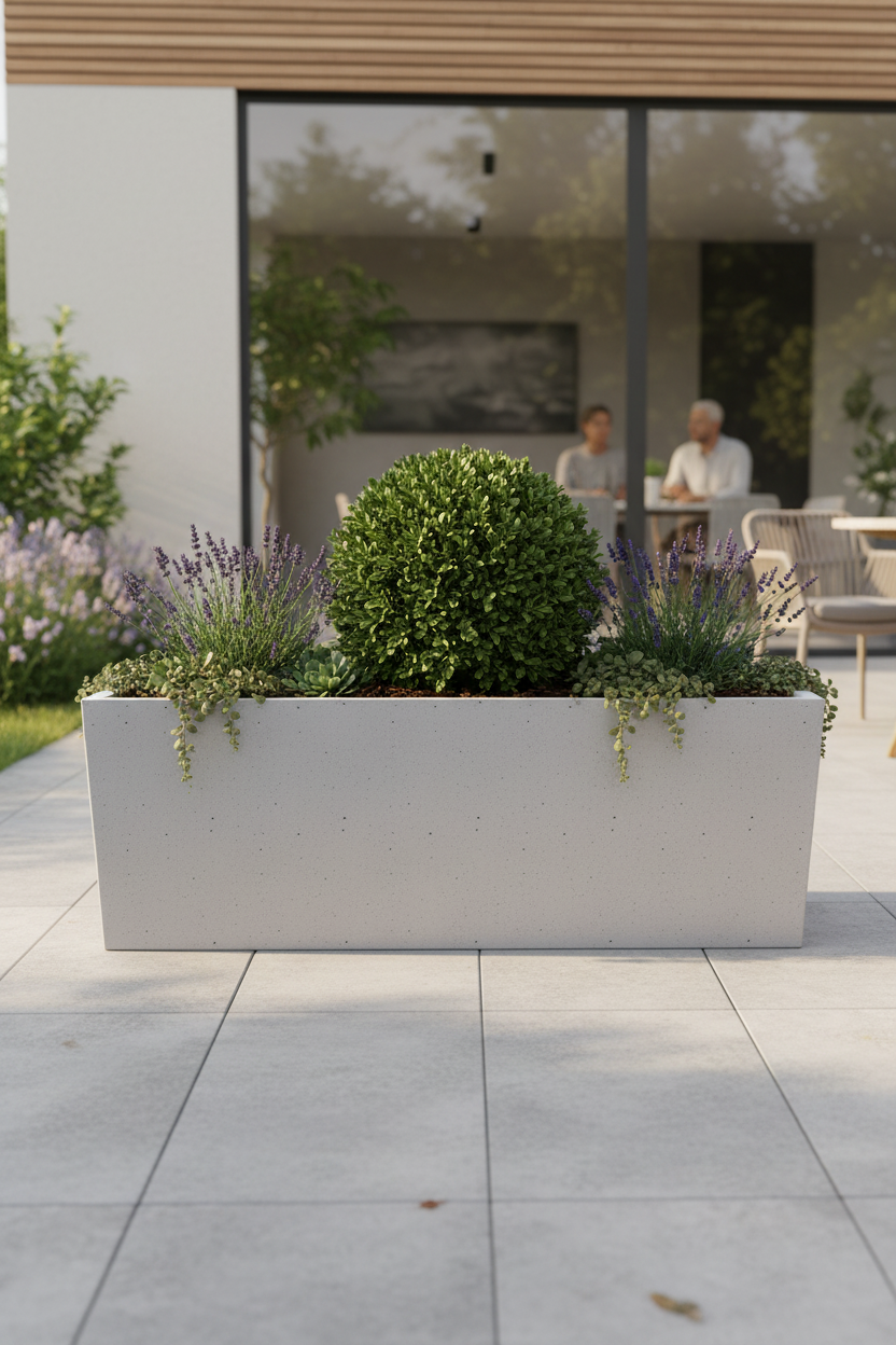 Donica betonowa Linea 110 – lifestyle taras
