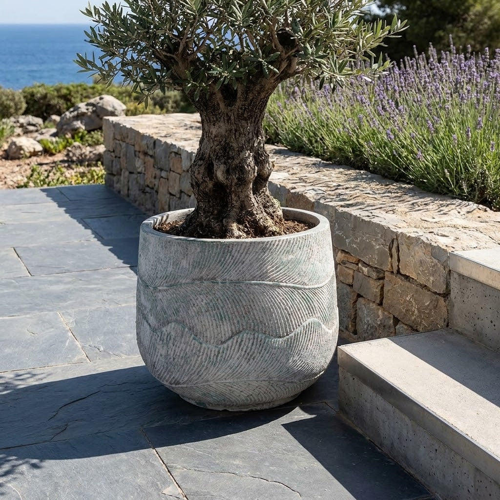 Osłonka Rocca Green 38 cm – cement włóknisty, szaro-zielona patyna