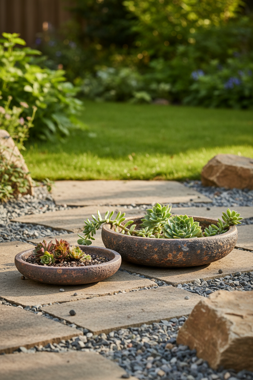 Donica ceramiczna Garden Old Misa Rust – lifestyle, taras ogrodowy z sukulentami