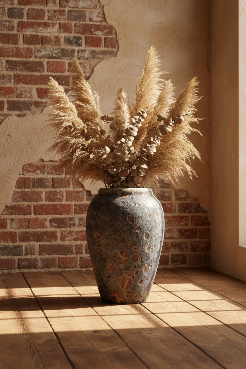 Wazon Garden Old Rust 40 cm – lifestyle z bukietem w salonie