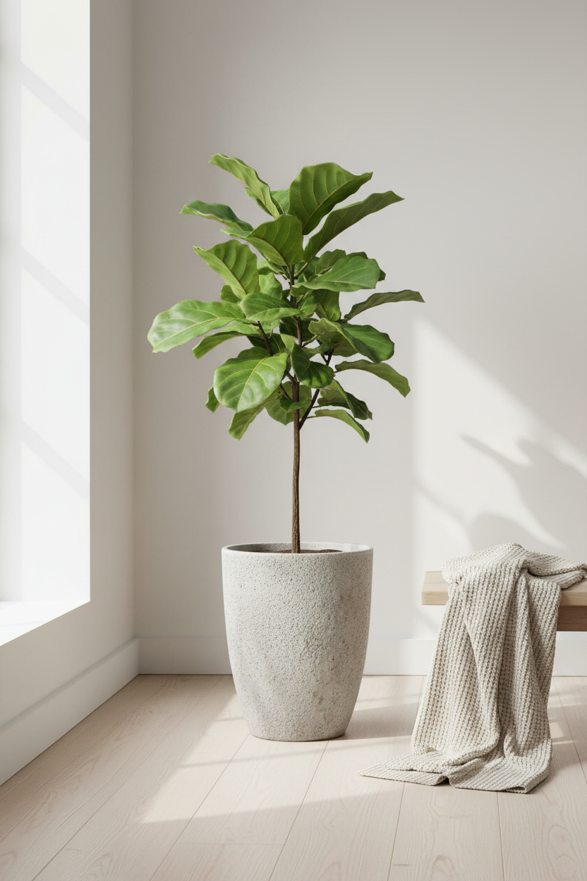 Donica Modern Light Grey 35 cm – lifestyle z rośliną w salonie