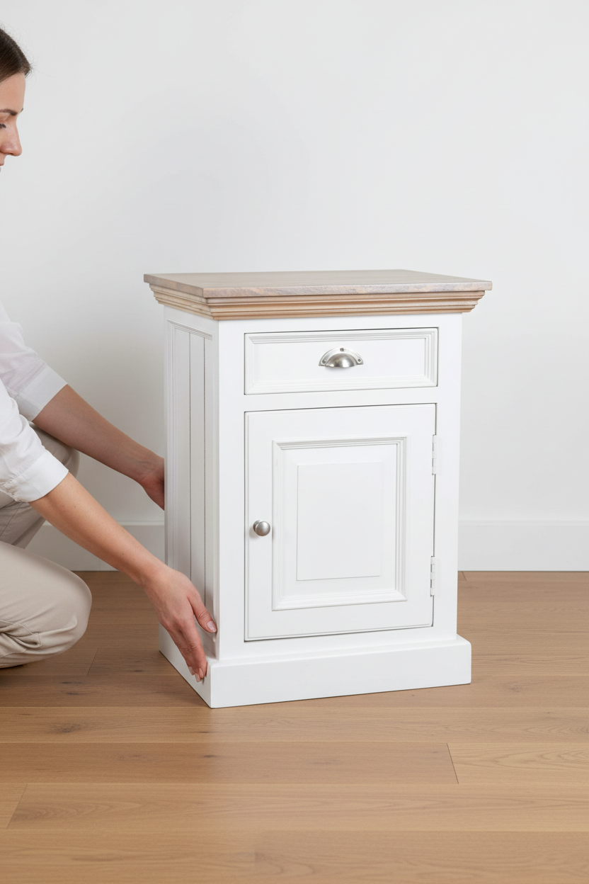 Szafka nocna Bristol White Prawa – scale shot z osobą