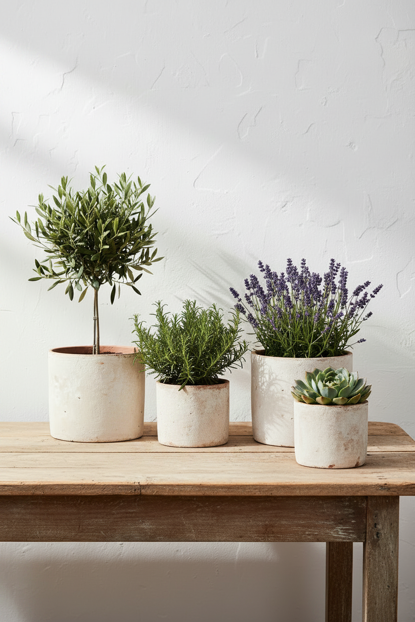 Komplet 4 donic Garden Old Antic White – lifestyle na półce prowansalskiej