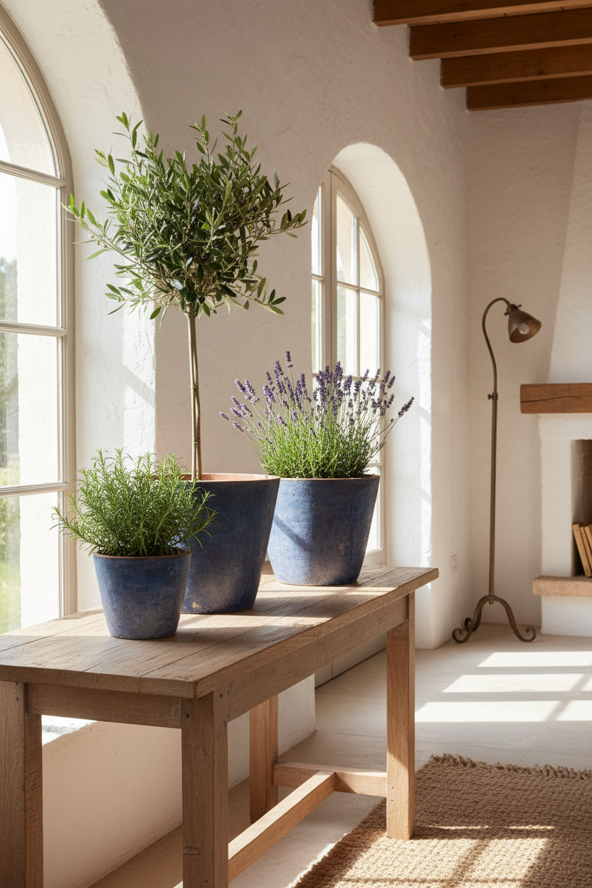 Komplet 3 donic Garden Old Antique Blue – lifestyle na tarasie śródziemnomorskim