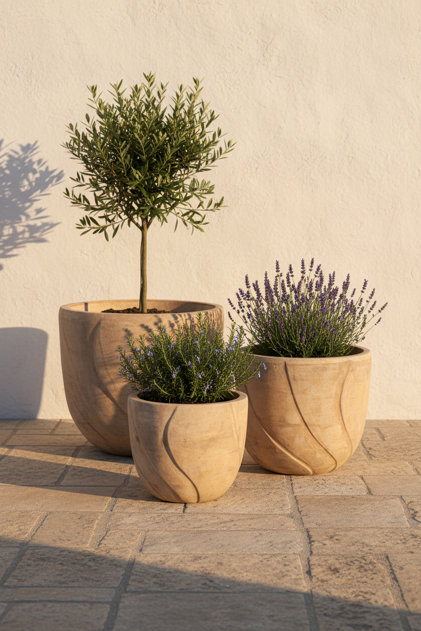 Komplet 3 donic Garden Old Antique Chocolate – lifestyle na tarasie śródziemnomorskim