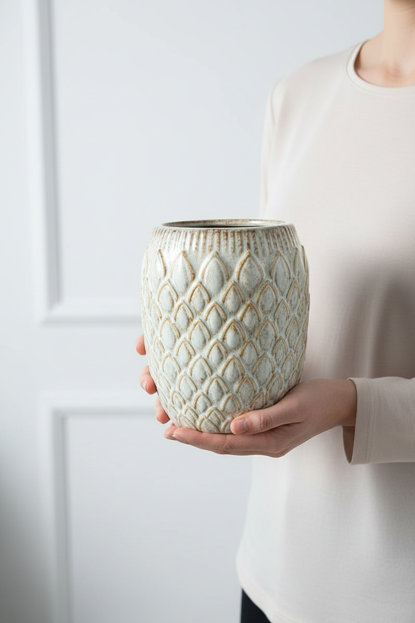 Osłonka Włoskie Niebo Łuski 23 cm – skala w dłoniach