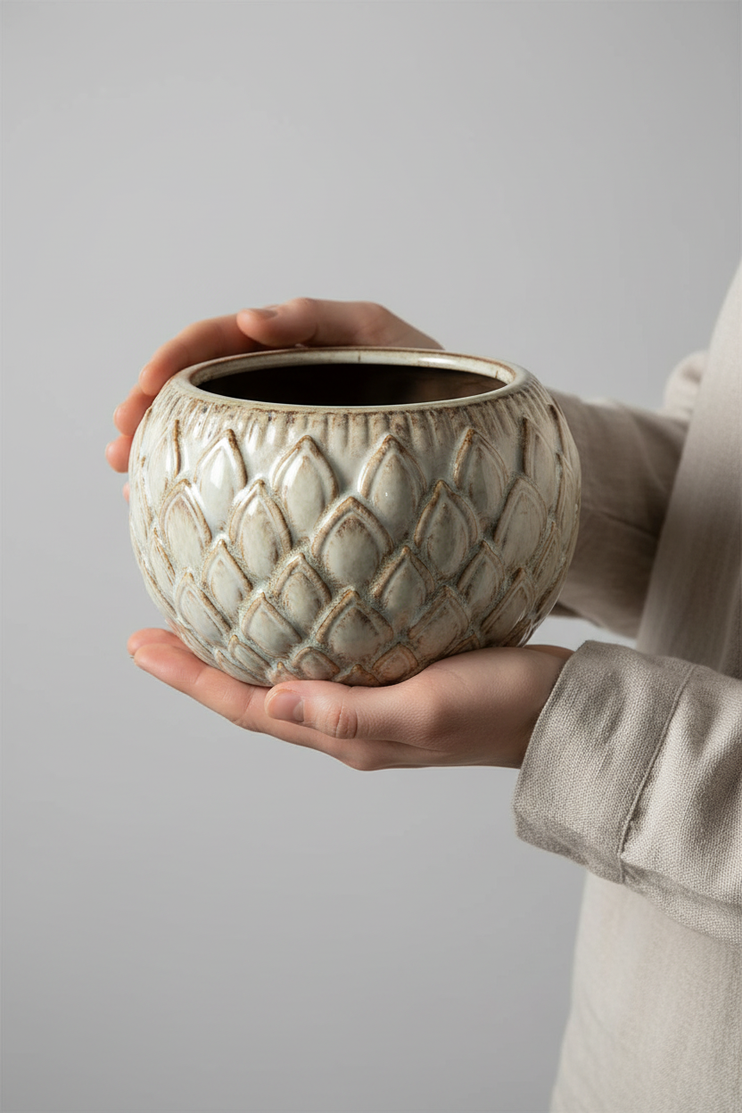 Osłonka ceramiczna Włoskie Niebo Łuski – scale shot, trzymana w dłoniach