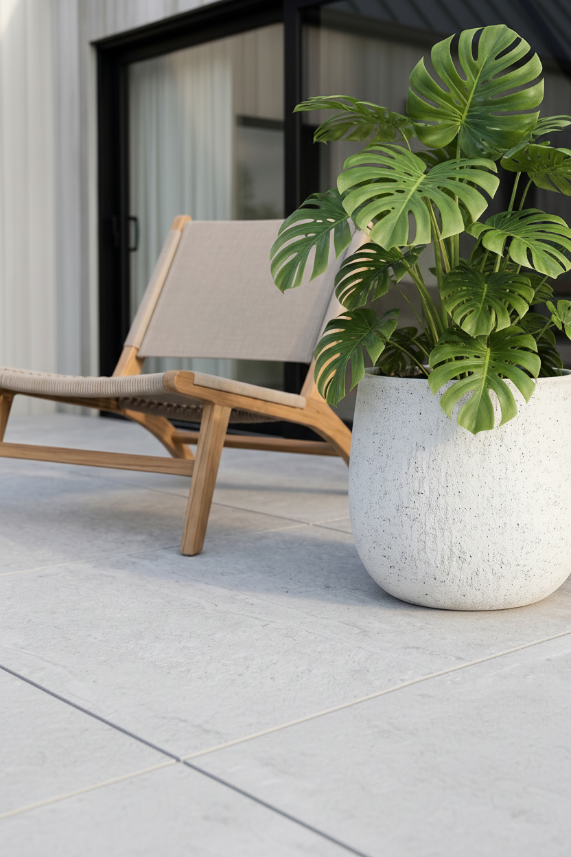 Donica Modern White – lifestyle loftowy taras z monstera