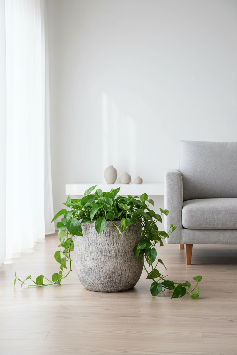 Donica Modern Smoke 27 cm – lifestyle z rośliną w salonie