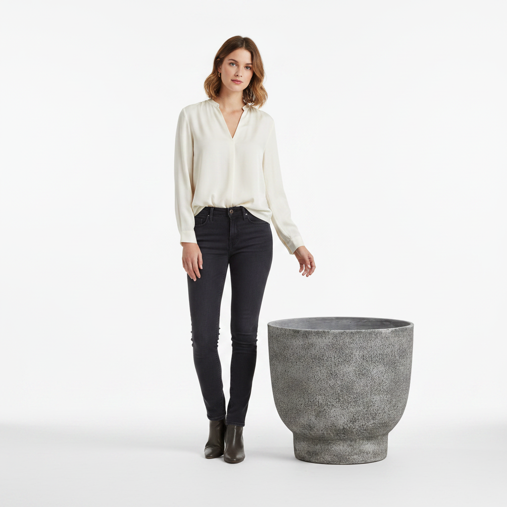 Donica Modern Grey 41 cm – scale shot z osobą 170 cm, białe tło
