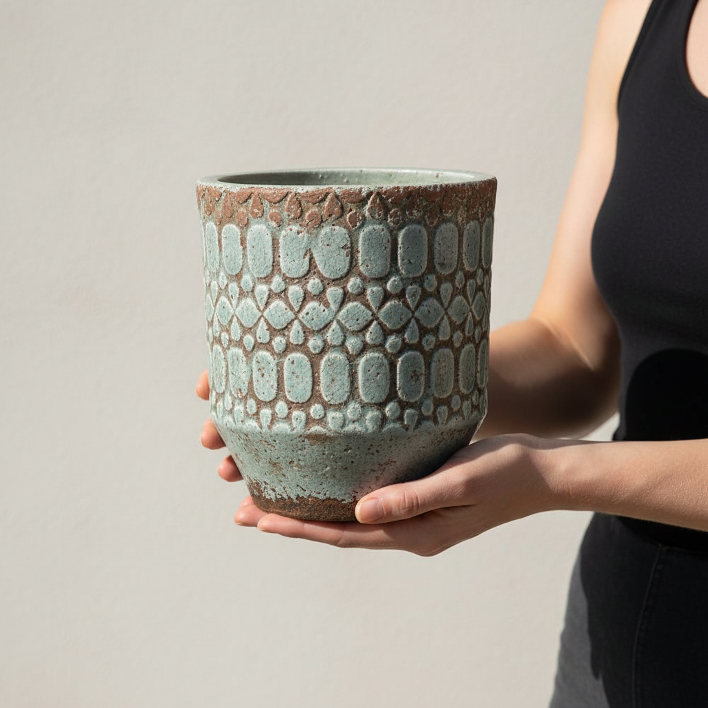 Osłonka terakota Verona Łuski 23 cm trzymana oburącz – scale shot