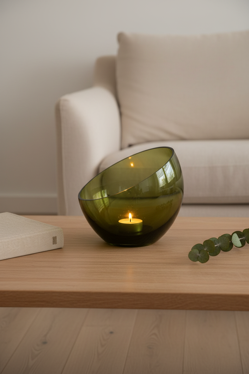 Świecznik szklany Oliwka – lifestyle salon skandynawski
