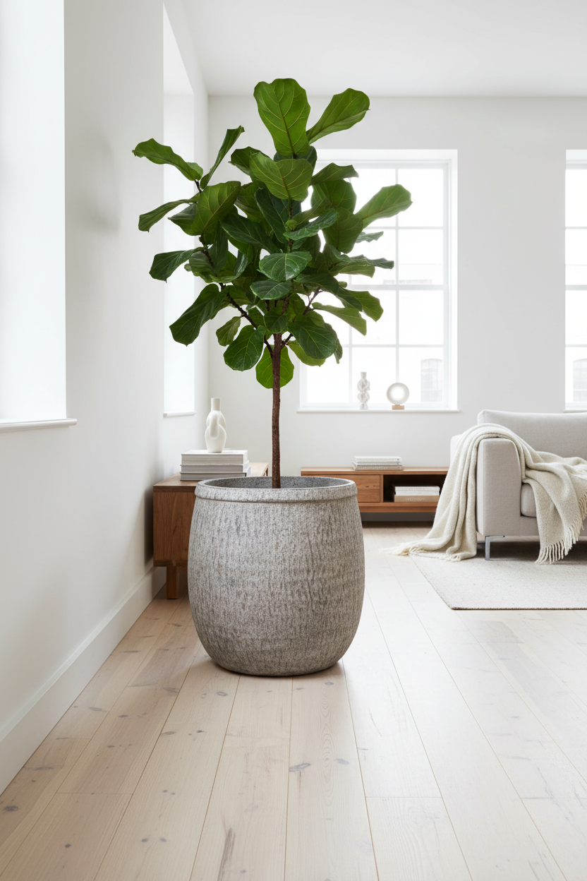 Donica Modern Smoke 49 cm – lifestyle z monstera w salonie
