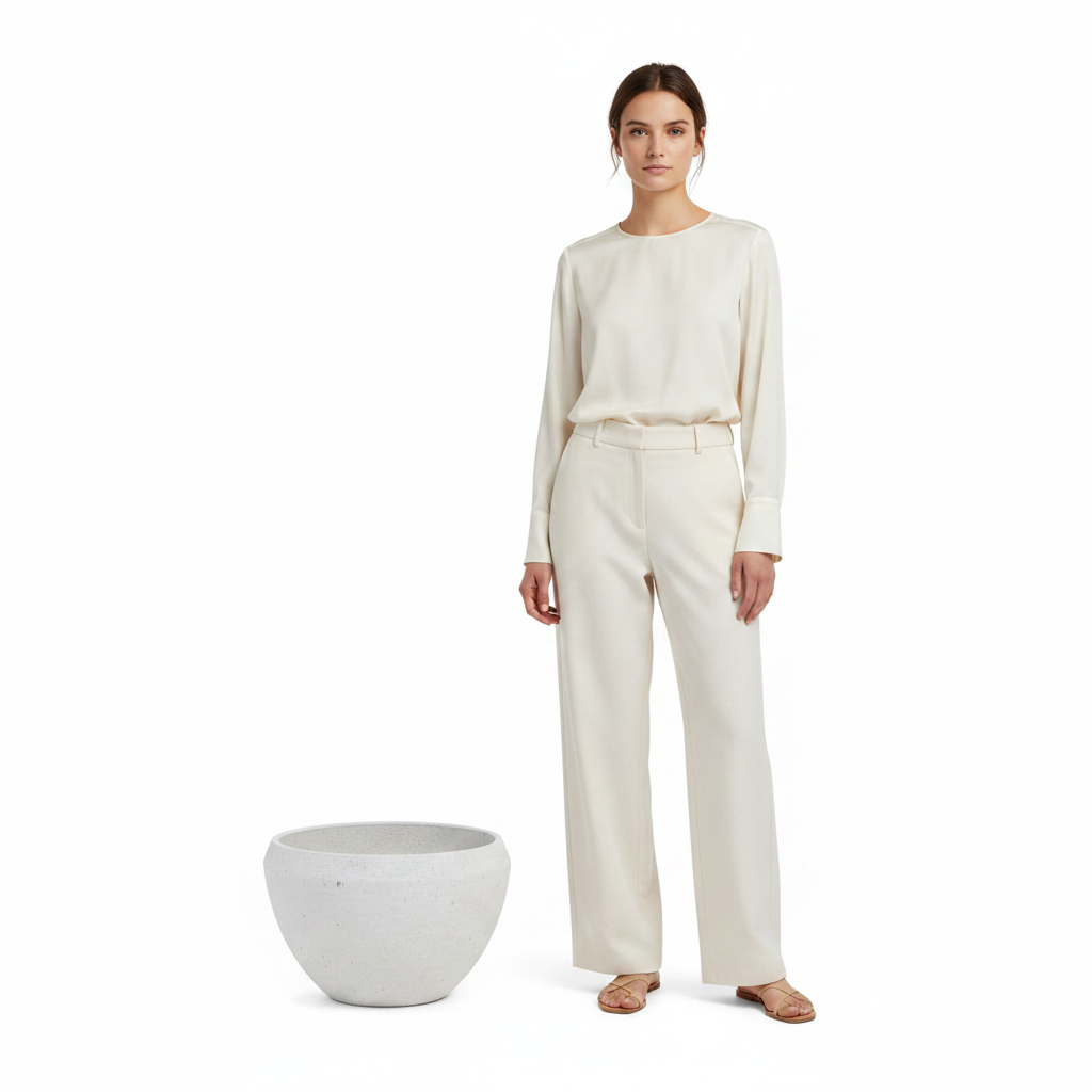Donica Modern White 24 cm – scale shot z osobą 170 cm, białe tło