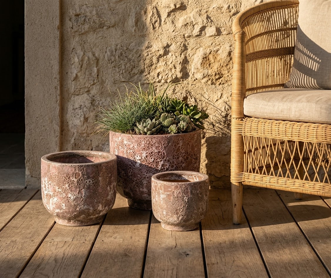 Komplet 3 donic ceramicznych Garden Old Antic Blue/bordo – 27/21/18 cm